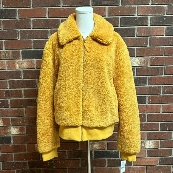 New York & Company Yellow Teddy Bomber Jacket Size XL - Picture 2 of 10